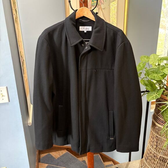 Calvin Klein Wool Blend, Black Overcoat Winter Jacket w/ Quilted Lining size L - Picture 2 of 11